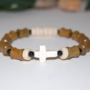 Cross Bracelet,Wood Bracelet,Cross Wood Bracelet,Rosary Bracelet,Wood Rosary Bra